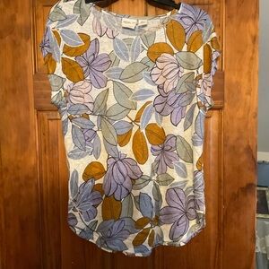 Rachel Zoe Blue and Orange Floral Short Sleeve Top